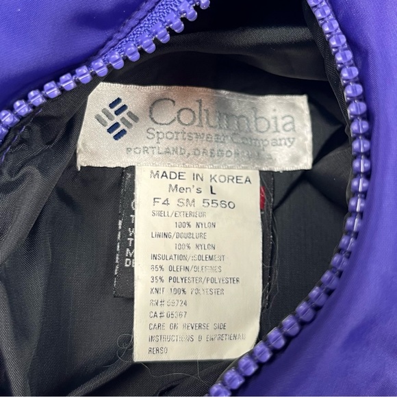 Vtg Columbia Mens Reversible Puffer Jacket Sz Large 90s Black/Purple Insulated - Picture 4 of 10